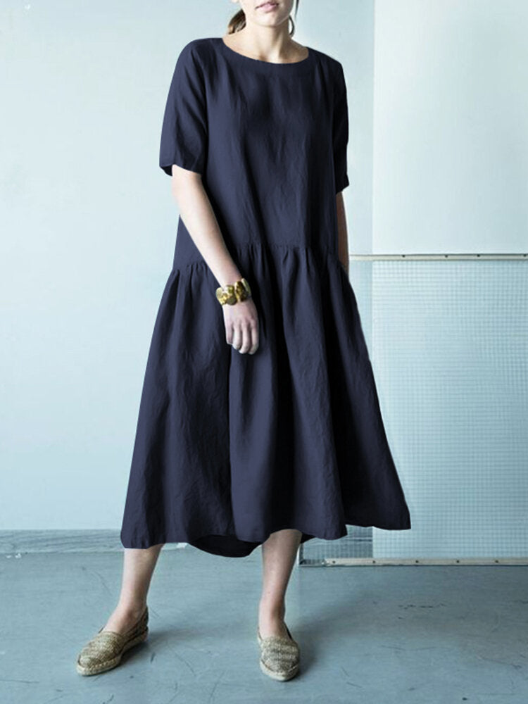 Damen-Midikleid, runder Hals, Baumwolle, 100%-5
