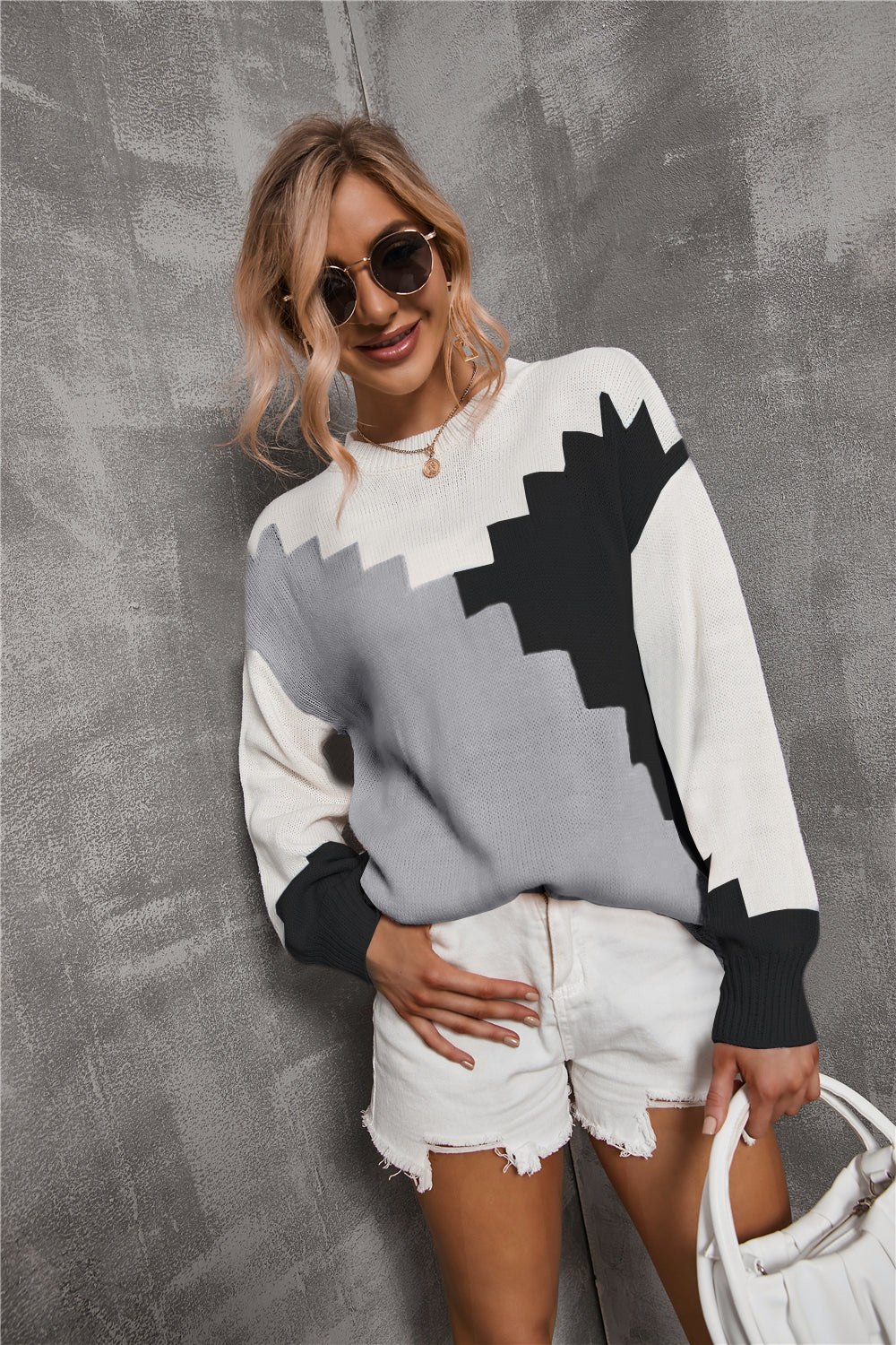 Damen-Strickpullover, abgerundetes Design, Polyester, lockere Passform-3