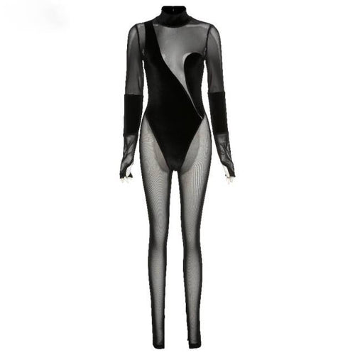 Damen-Overall, transparent, Patchwork, Polyester, Spandex-1