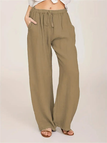 Damen-Hose, weites Bein, verstellbare Taille, Polyester 17