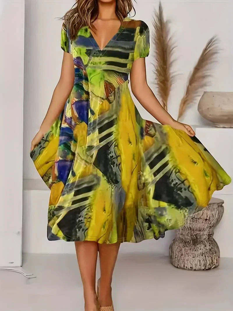 Damen-Sommerkleid, Boho, V-Ausschnitt, leichtes Material-2