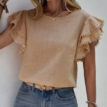 Variant image for Damenbluse rüschenbesetzte Ärmel gehäkelte Details Polyester-16