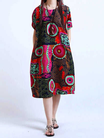 Kurzärmeliges Damenkleid aus 100% Baumwolle mit abstraktem Muster und Taschen – lässiger Sommerstil 11