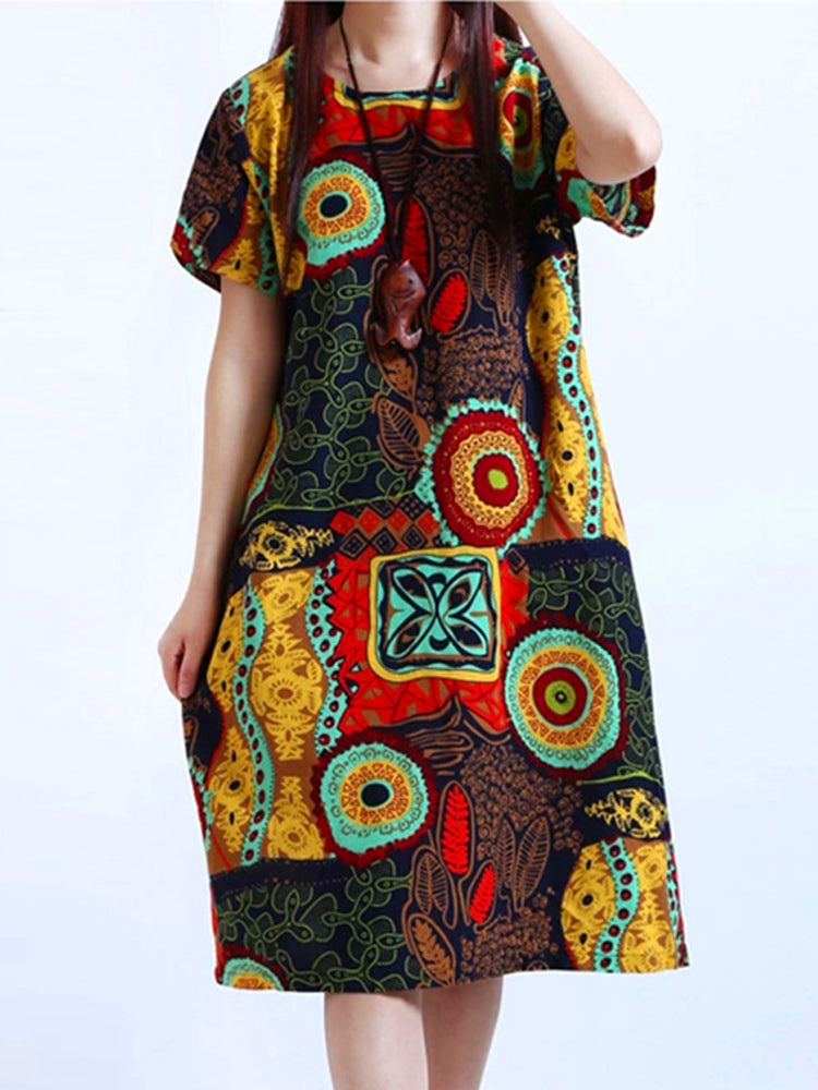 Kurzärmeliges Damenkleid aus 100% Baumwolle mit abstraktem Muster und Taschen – lässiger Sommerstil 10