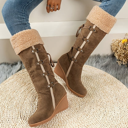 Damen-Winterstiefel Kniehoch Gefüttert Kunstleder mit Robuster Sohle-5