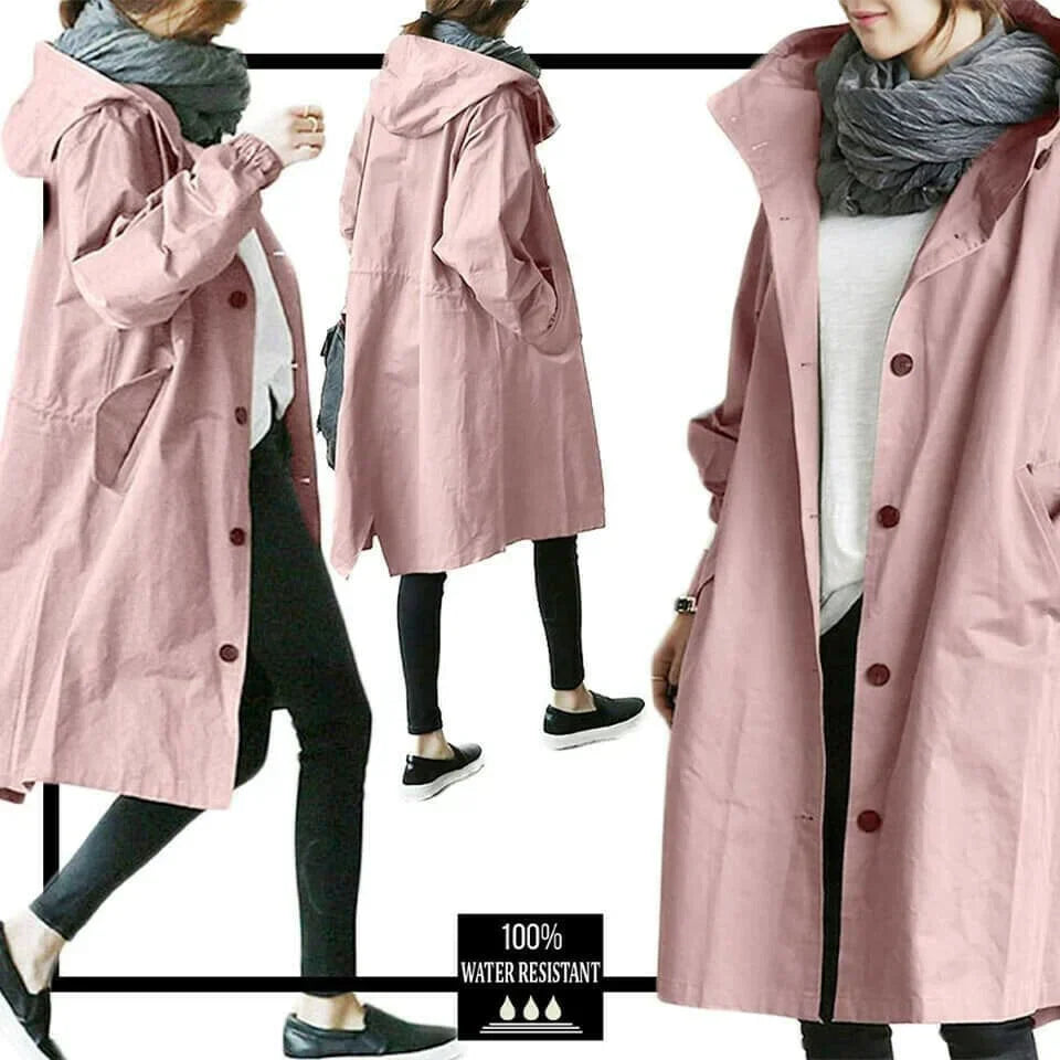 Damen-Regenjacke, Oversize, wasserbeständiger Stoff mit Kapuze-5