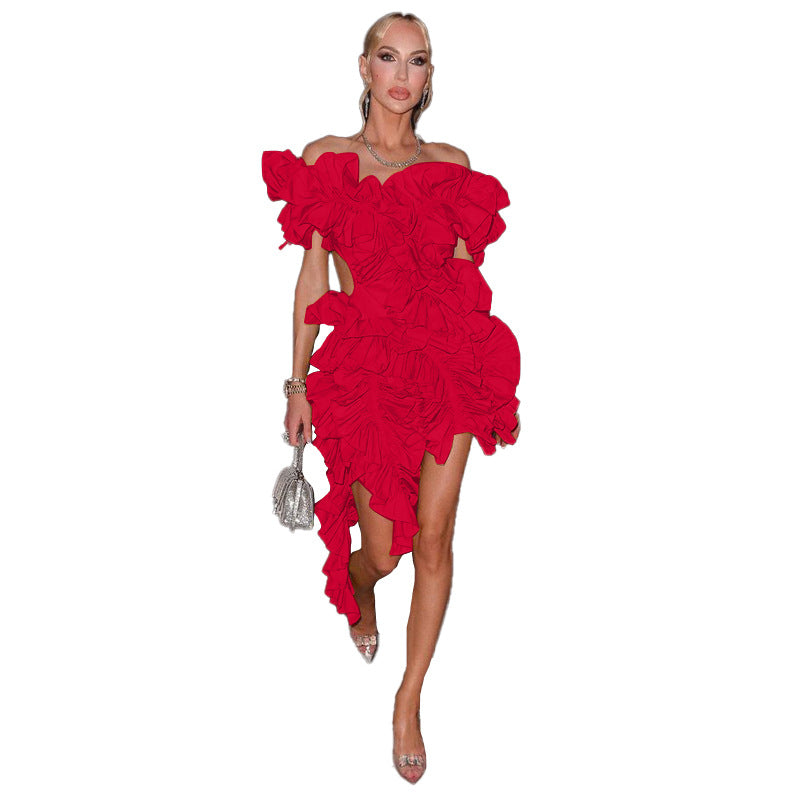Asymmetrisches Damenkleid aus kühlem Polyester – elegante, schöne Damenkleider für besondere Anlässe 2