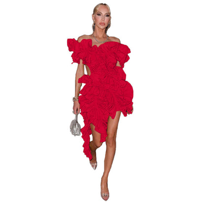 Asymmetrisches Damenkleid aus kühlem Polyester – elegante, schöne Damenkleider für besondere Anlässe 2