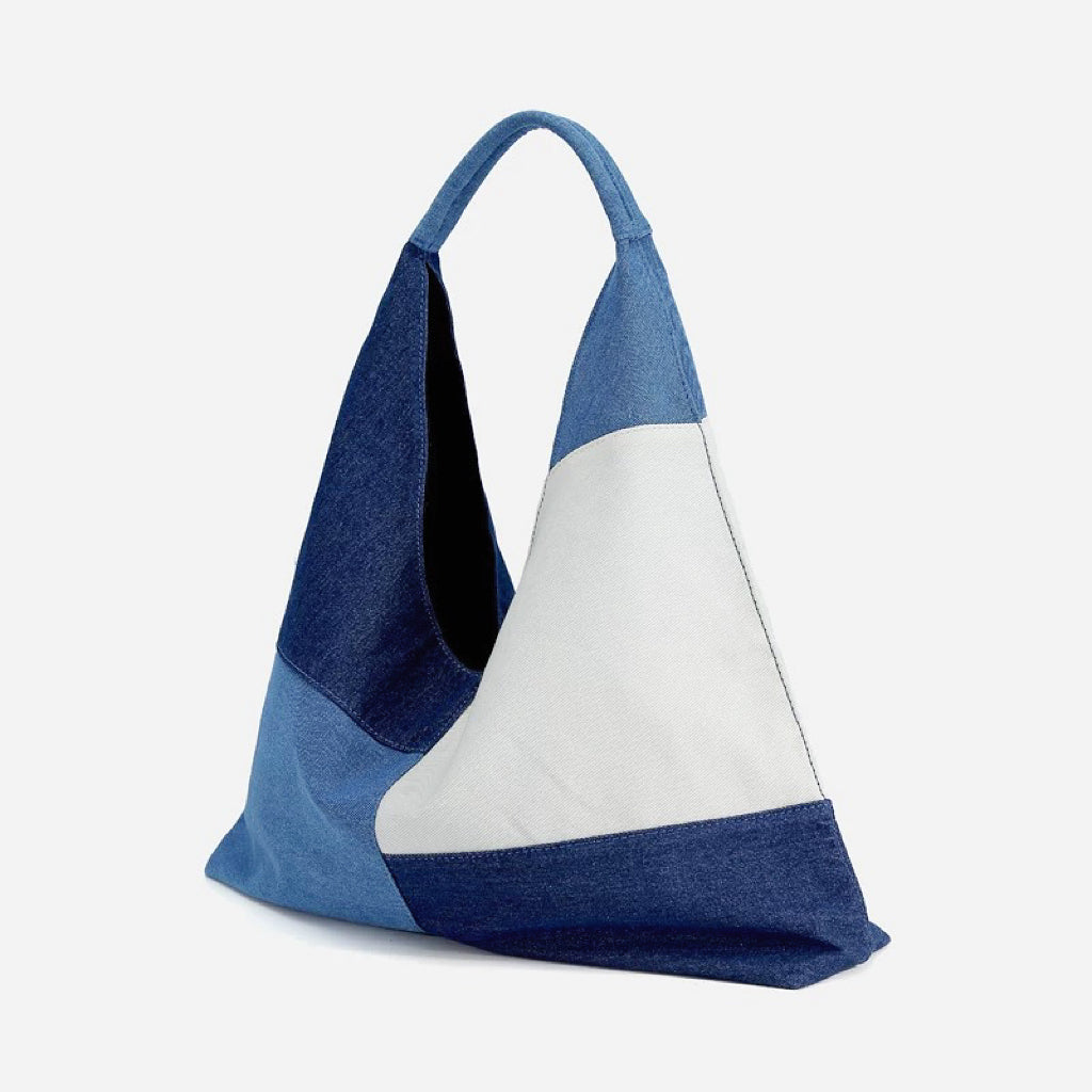 Geräumige Denim-Shoppingtasche für Damen mit Patchwork-Design und Schulterriemen – praktisch und stilvoll 5