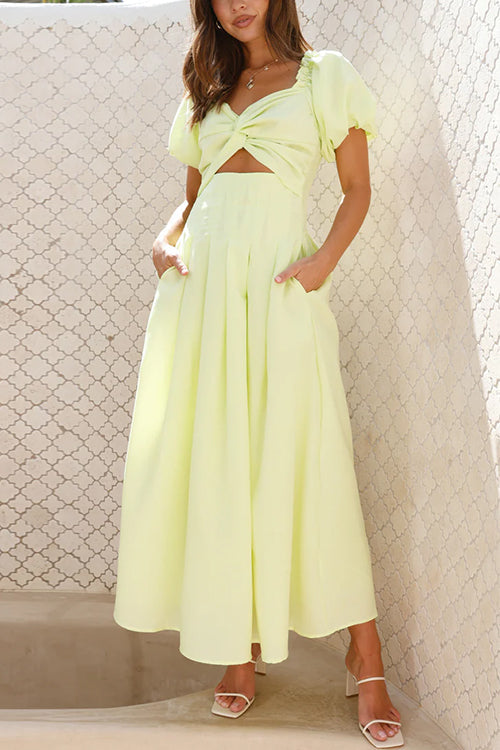 Maxikleid Damen Puffig Ärmel Ausgeschnittenes Design Baumwolle Polyester-1