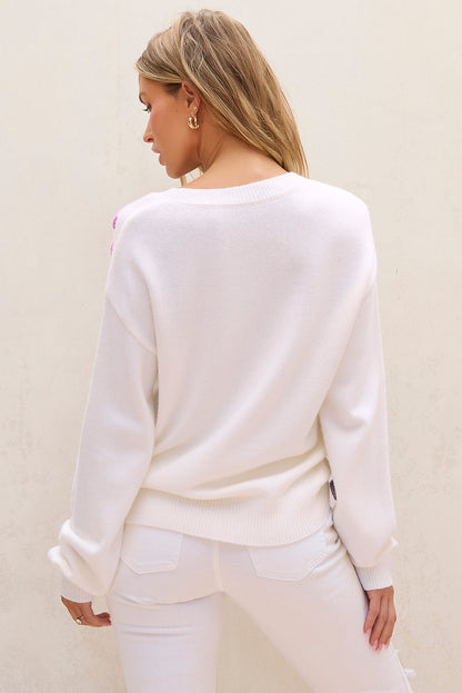 Damen-Strickpullover, mit geblümtem Häkelmuster, aus grobem Design-3