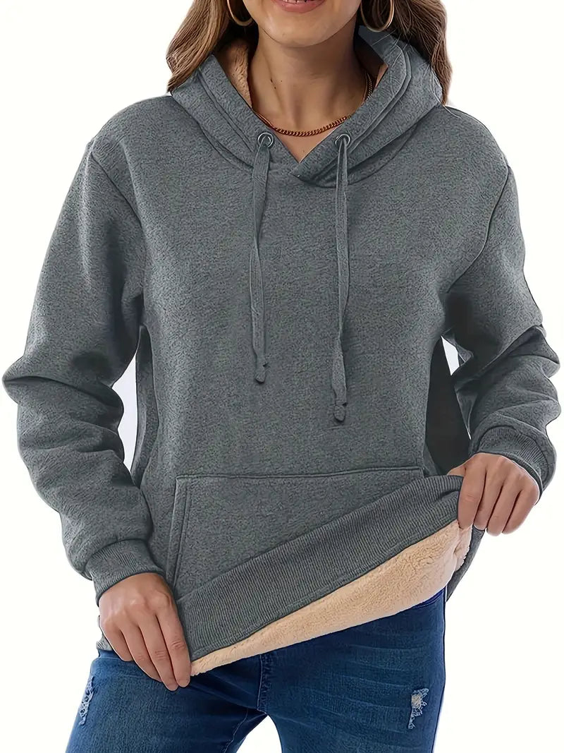 Langer Damen-Hoodie in Monochrom, Loose Fit, 100 % Baumwolle, mit Fronttasche-5