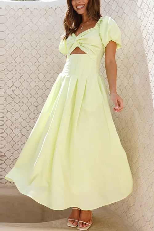 Maxikleid Damen Puffig Ärmel Ausgeschnittenes Design Baumwolle Polyester-3