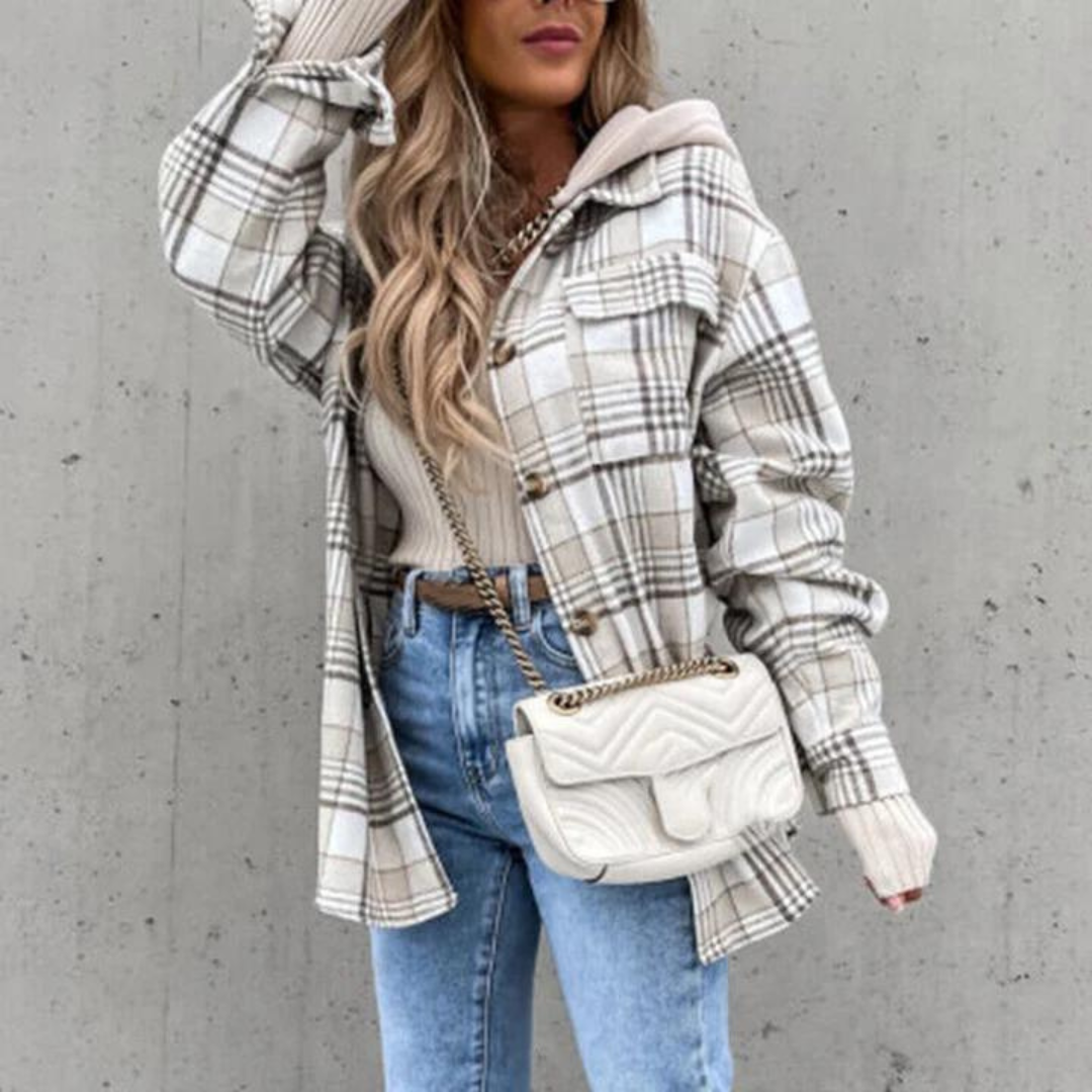 Damen-Kapuzenjacke Karo-Muster Atmungsaktives Material 8