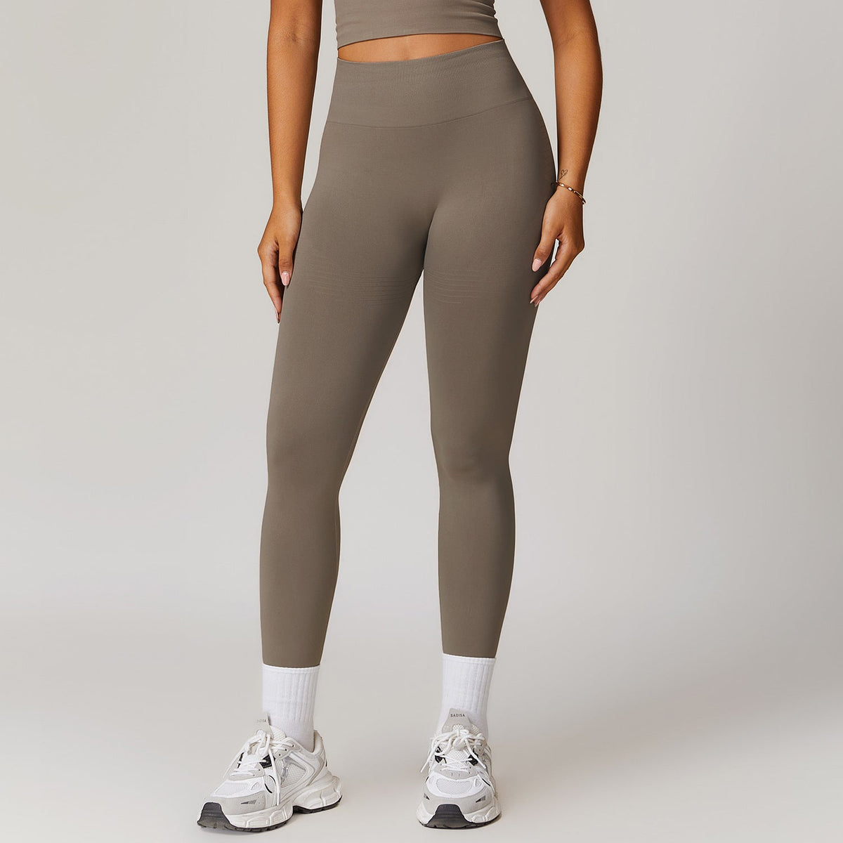 Damen Yogahose Hohe Taille Gerippt Stretch Nylon Spandex-4
