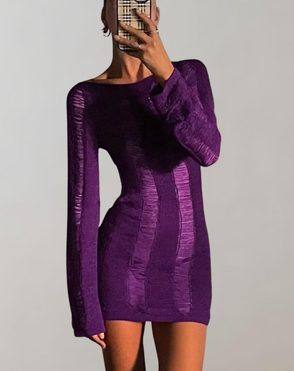 Langarm-Minikleid aus atmungsaktivem Stoff – runder Ausschnitt, elegantes Design für alle Anlässe 10