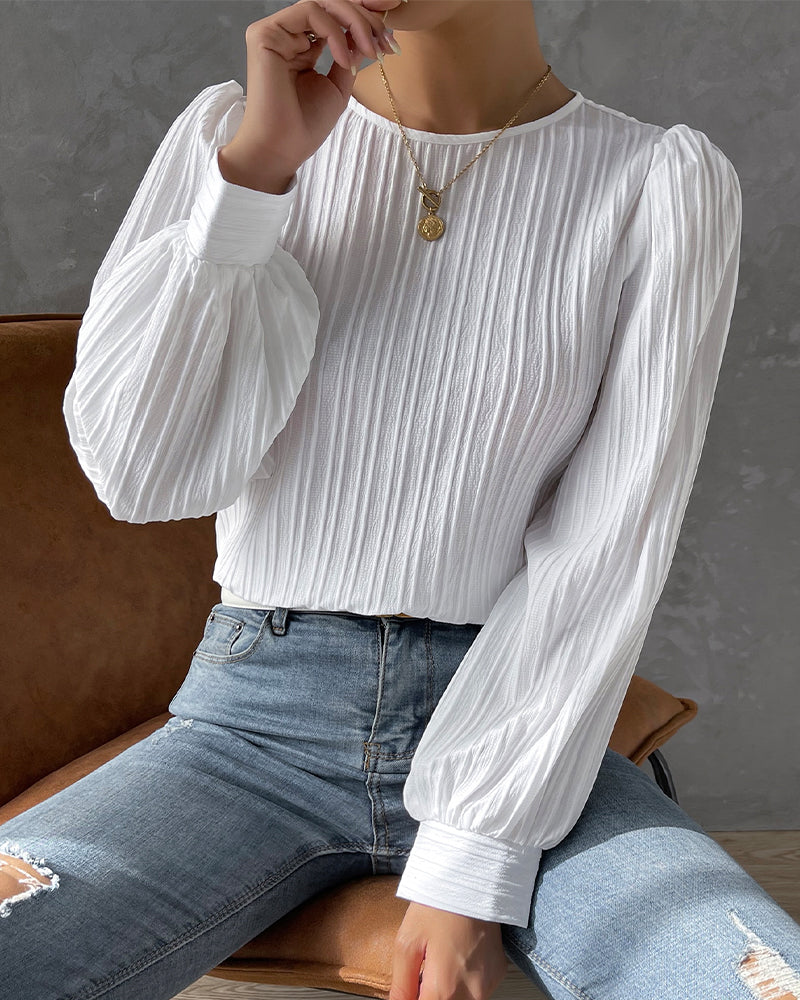 Damen Bluse Langarm Monochrom Atmungsaktives Material-5
