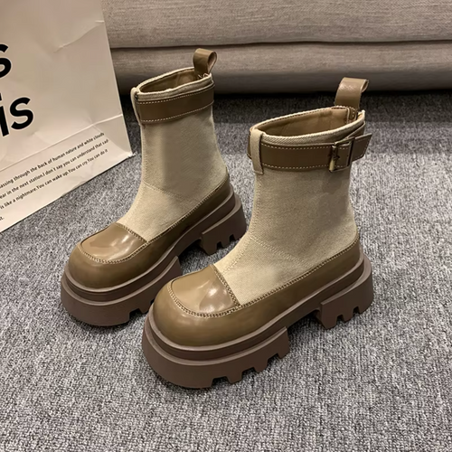 Damen-Plateaustiefel, Vierkantabsatz, nachhaltiger Canvas-1