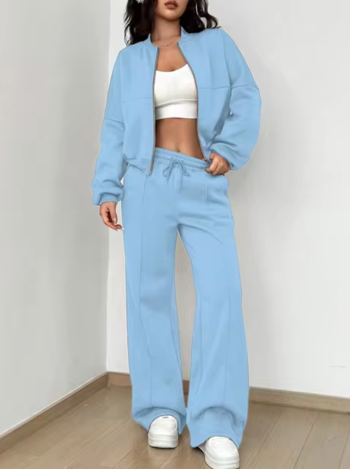 Damen-Bomberjacke und Hose, aus Baumwoll-Polyester, lässige Sportbekleidung, für Damen 12