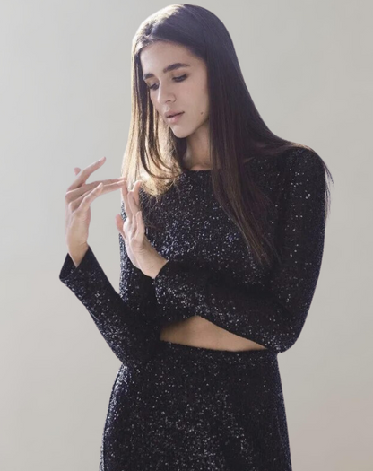 Damen Crop-Top Glitzernde Pailletten Elastisch Weich-6