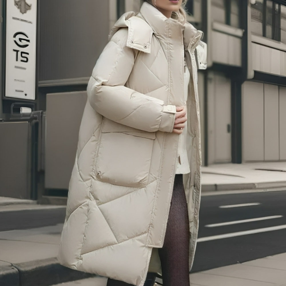 Langer Wintermantel Damen Lässiges Design Polyester mit Taschen-4