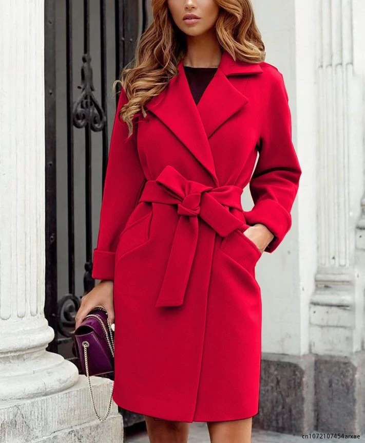 Variant image for Damen-Trenchcoat mit Gürtel, wendbarer Kragen, Polyester, knielang-25