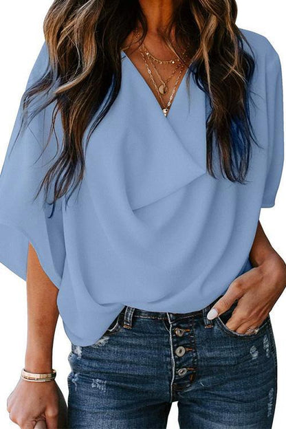 Variant image for Damen Bluse Drapierte Chiffon Kurze Ärmel-1