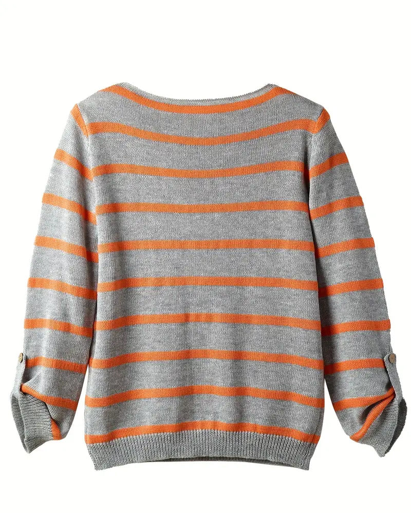 Damen-Pullover, gestreift, weiche Baumwollmischung-5