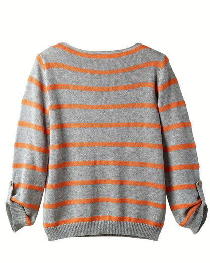 Damen-Pullover, gestreift, weiche Baumwollmischung-5