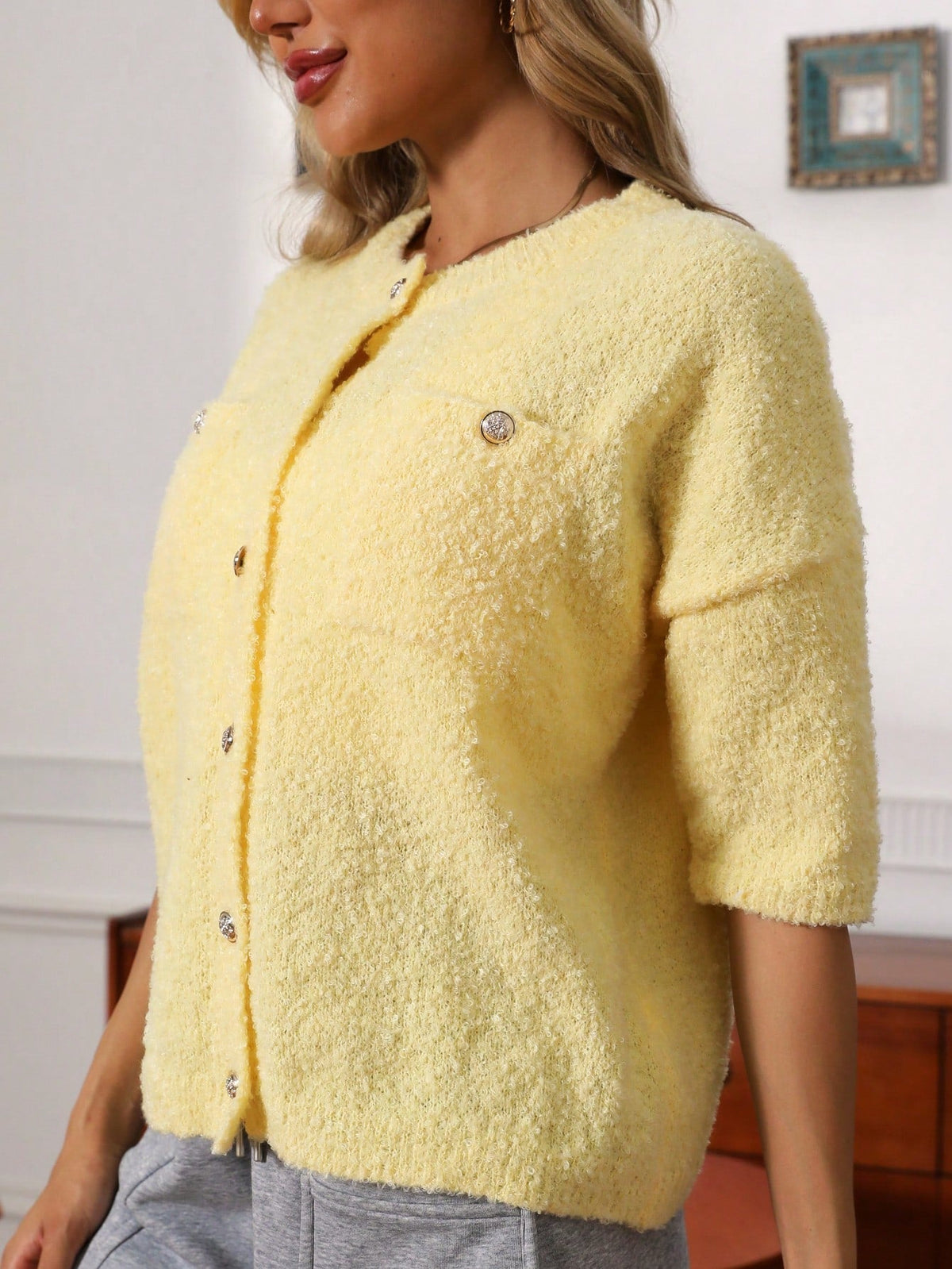 Damen-Cardigan, Knopfdesign, weiches Polyester-3