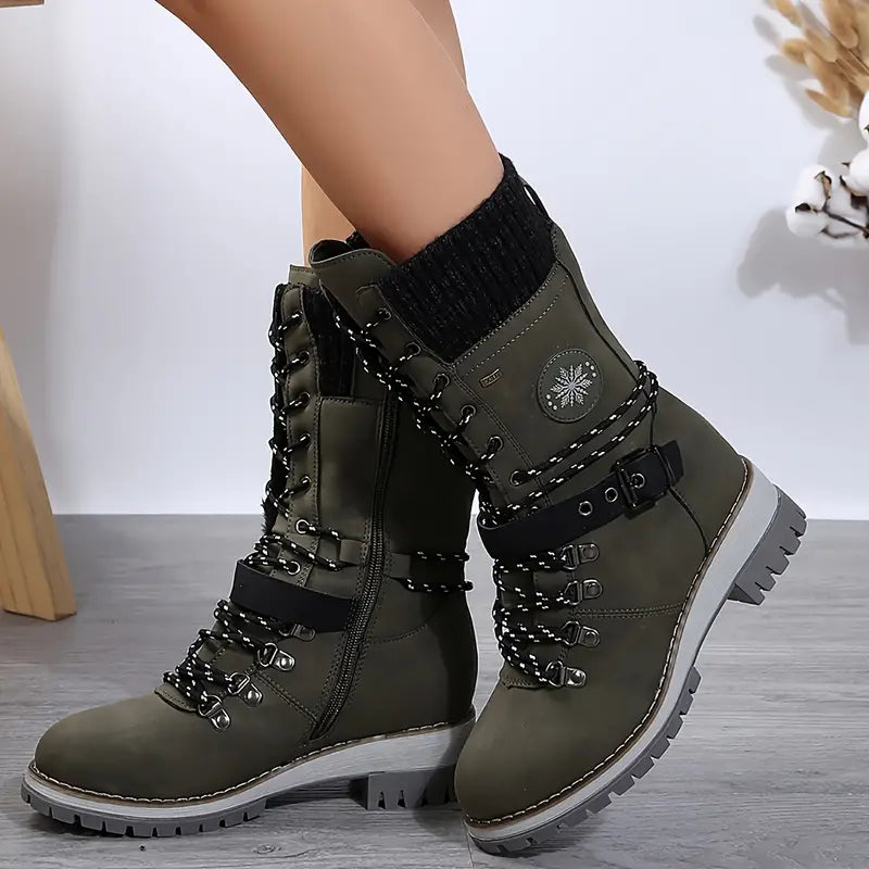 Gefütterte Damen-Winterstiefel, bequem, rutschfest, hochwertig, Material-6