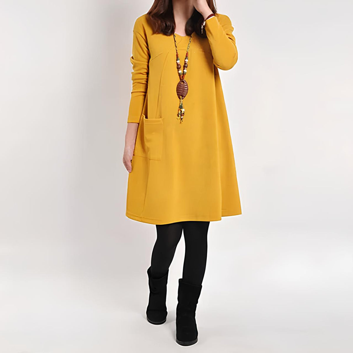 Variant image for Damen Langarm-Kleid Lockerer Schnitt Weicher Stoff-1