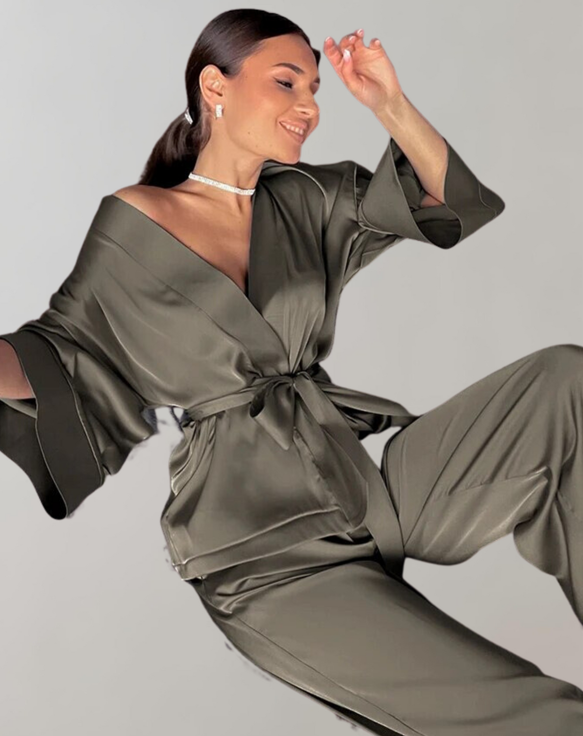 Damen-Pyjama-Set mit langem Bademantel und Nachtwäsche aus weichem Material-3