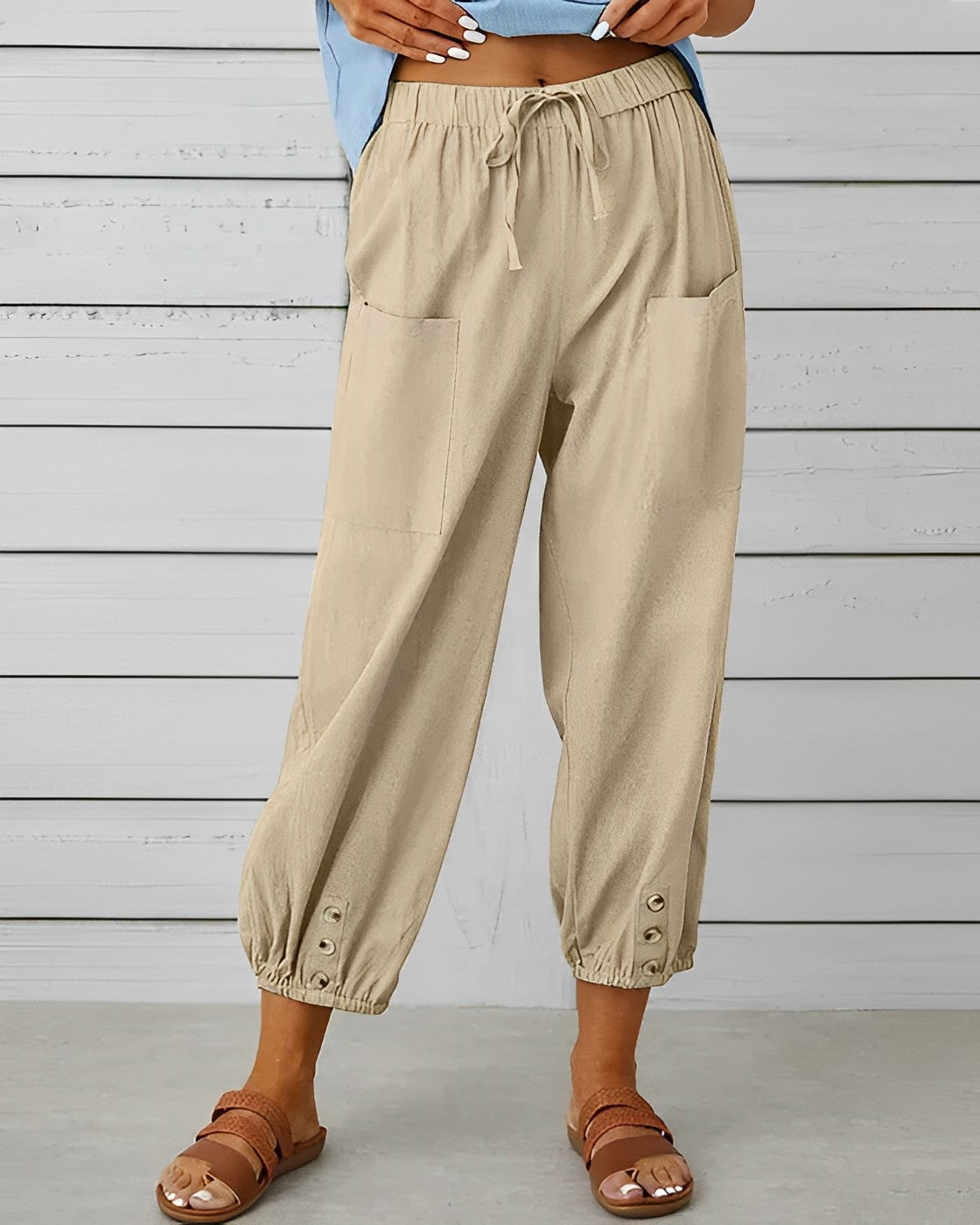 Variant image for Damen-Leinenhose, 7/8-Länge, Hoche Taille, mit Taschen-46