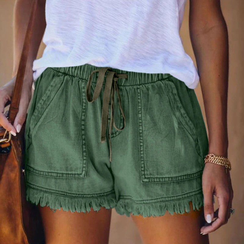 Damen-Shorts, hohe Taille, dehnbarer Denim 10