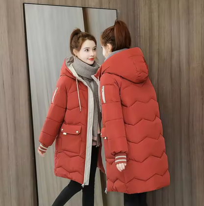 Damen-Lange Parka, Winter, Winddichte Baumwolle, mit Kapuze-5