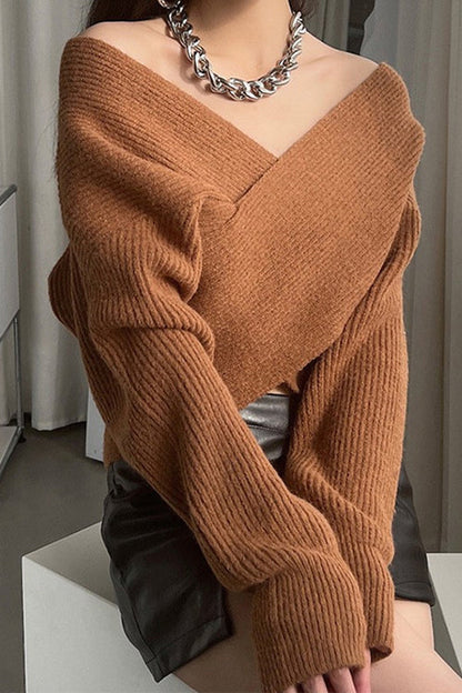 Variant image for Damen-Strickpullover, V-Ausschnitt, gerippt mit Criss-Cross, Vorderseite-3