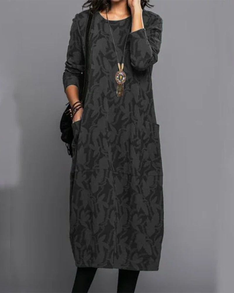 Variant image for Damenkleid Langärmlig Vintage mit Taschen Hochwertiger Stoff-11