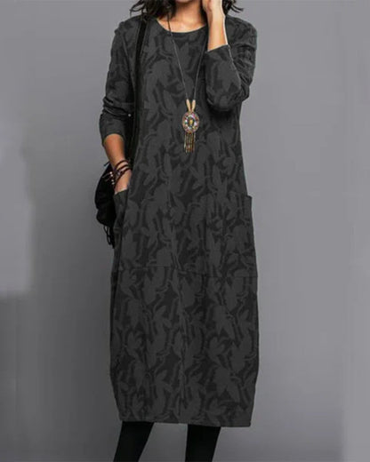 Variant image for Damenkleid Langärmlig Vintage mit Taschen Hochwertiger Stoff-11