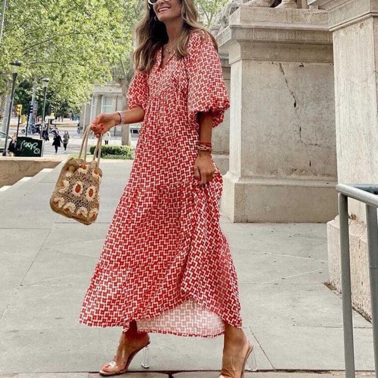 Damen-Maxikleid mit Print aus leichtem Material für Sommerveranstaltungen-5