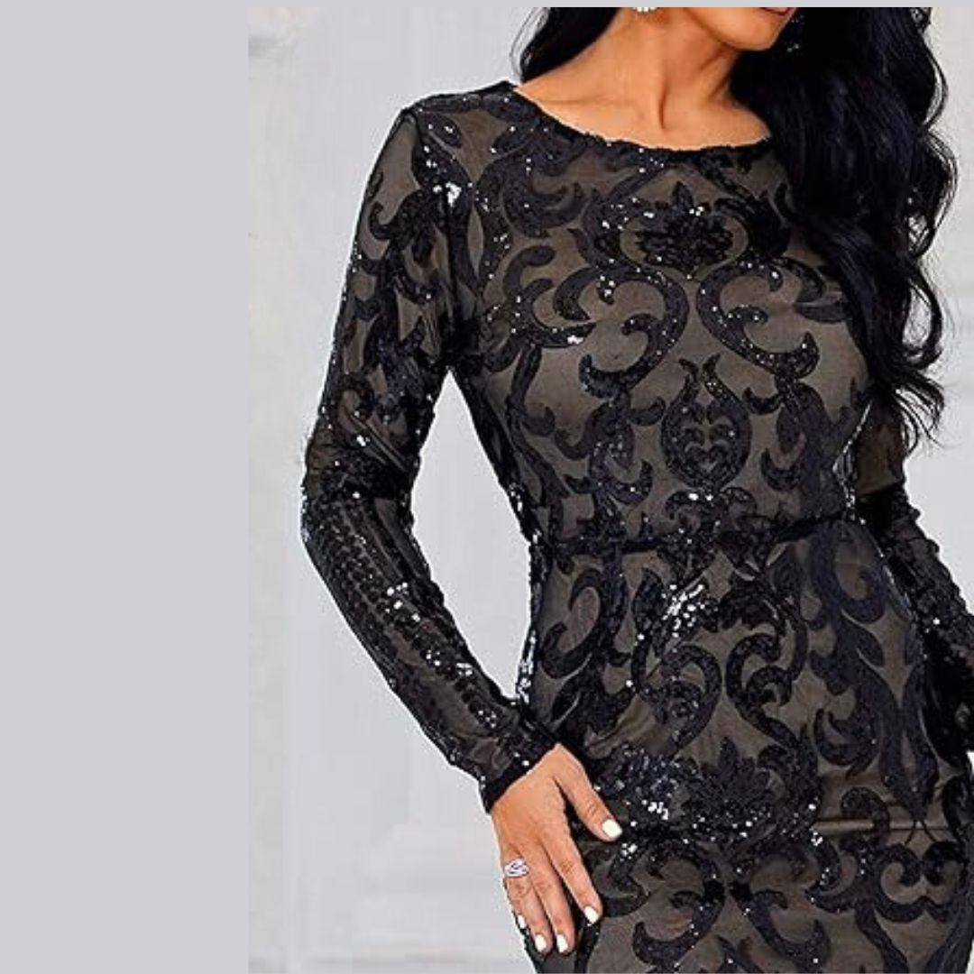 Damen Abendkleid Lang mit Pailletten für formellen Anlässe-5