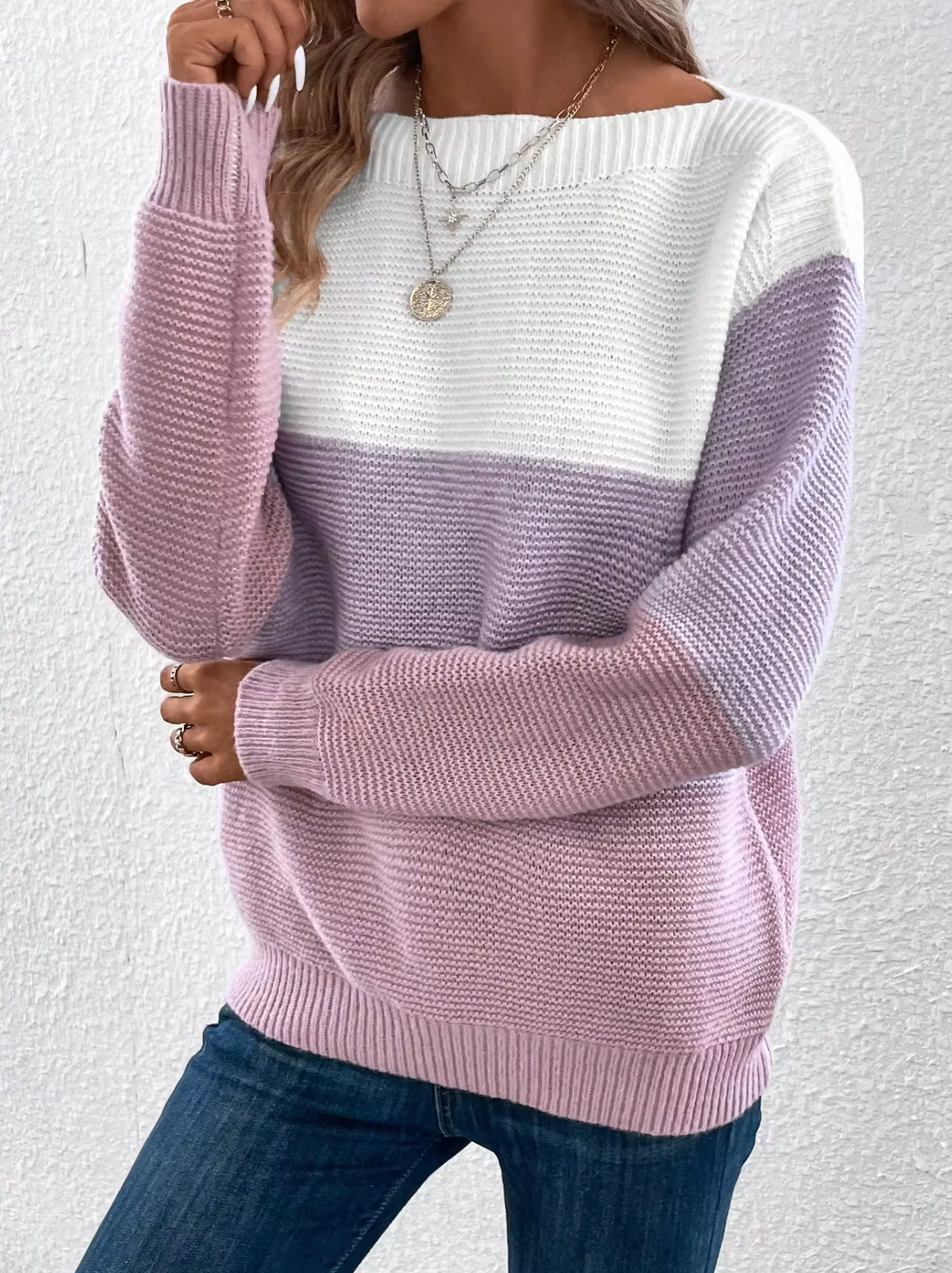 Damen-Strickpullover, dreifädig Patchwork, Design, weicher warmer Stoff-3