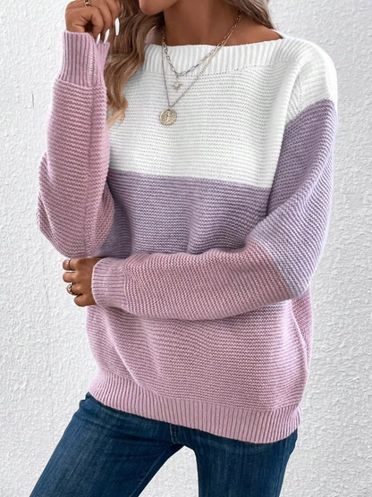 Damen-Strickpullover, dreifädig Patchwork, Design, weicher warmer Stoff-3