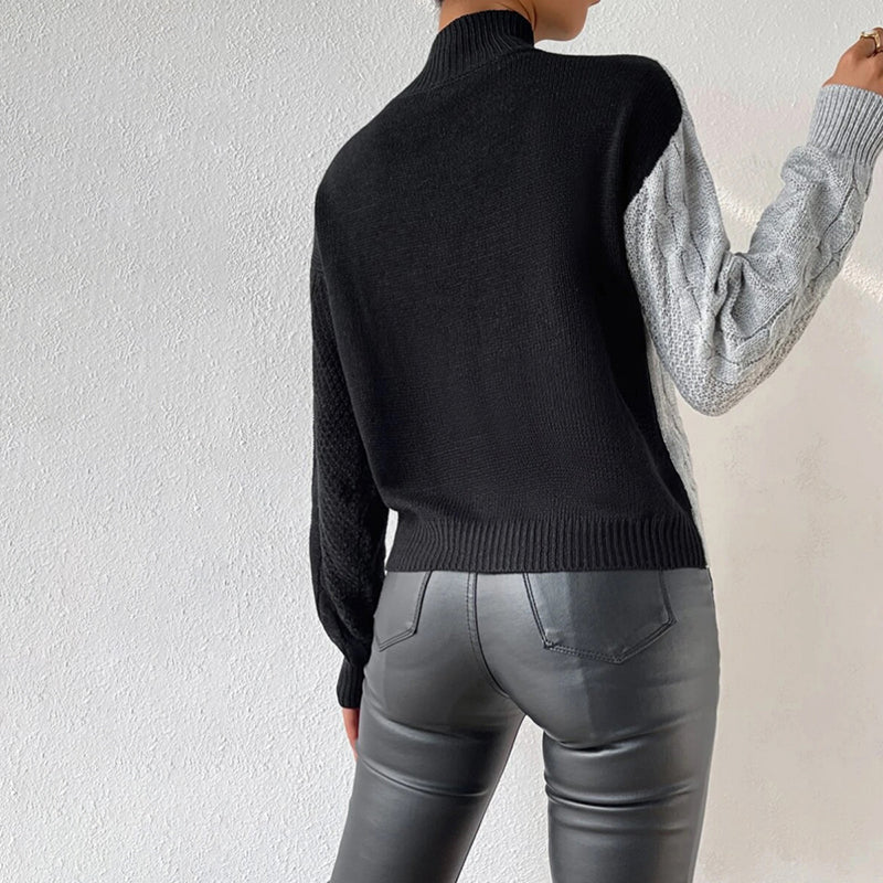 Damen-Strickpullover, langärmelig, halbhoher Kragen, weicher gemischter Stoff-6