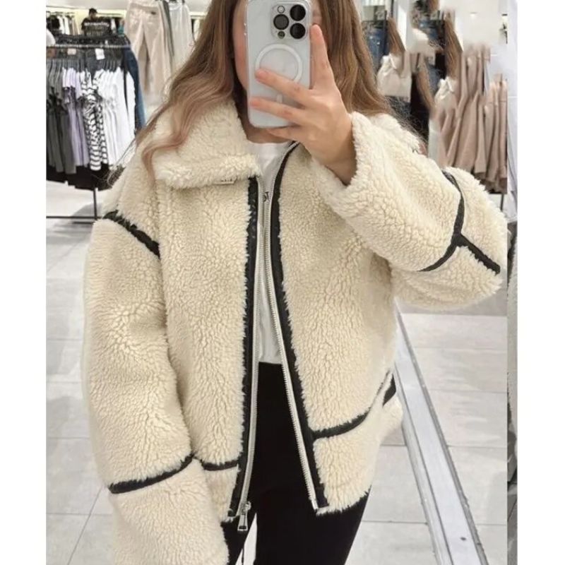 Damen-Teddyjacke, lang, Fleece, elegant, wärmend-6
