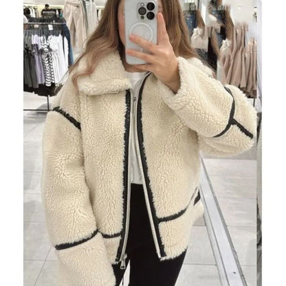 Damen-Teddyjacke, lang, Fleece, elegant, wärmend-6