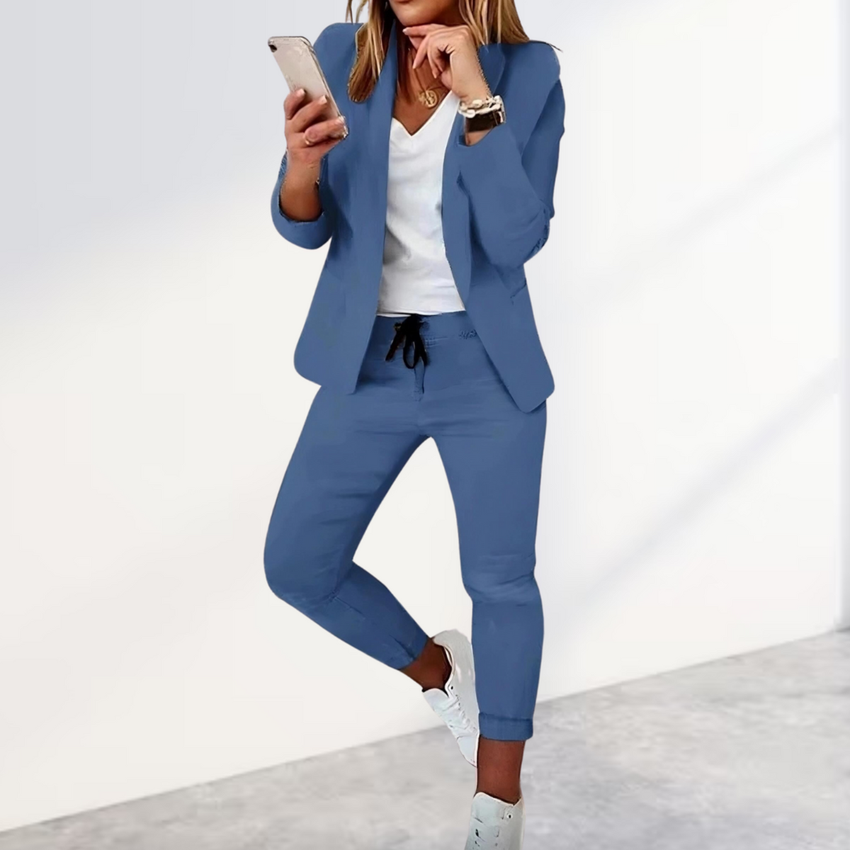 Damen-Kostüm-Set, elegant, gemischter Stoff, Blazer und Hose 8