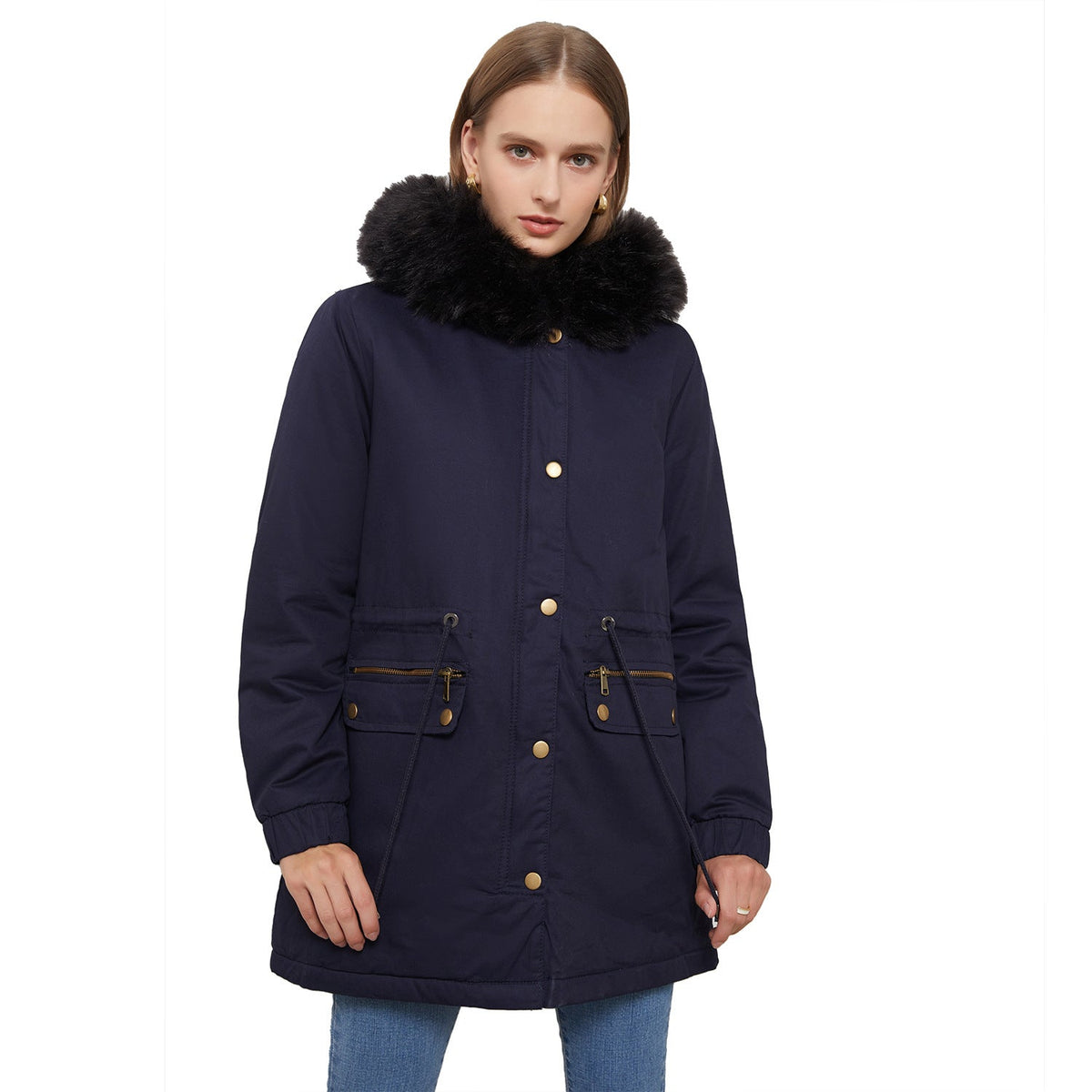 Damen-Parka-Mantel mit Fleecefutter und Kapuze, Baumwolle, Polyester-5