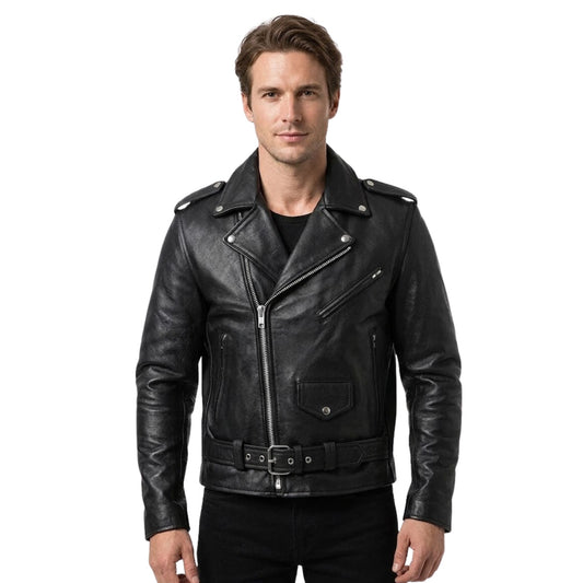 Herren-Lederjacke, Slim Fit, winddichte Motorradjacke