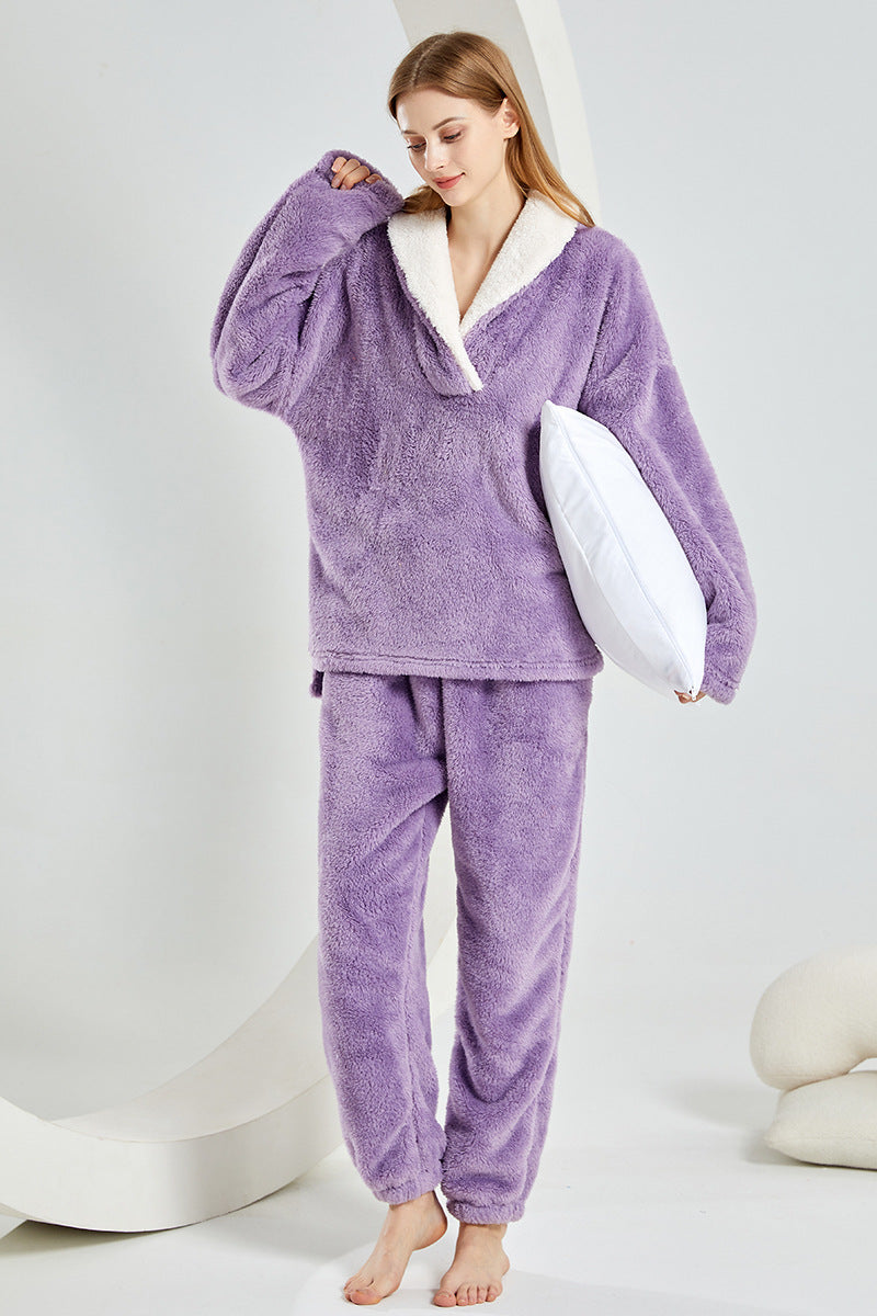 Damen-Pyjama-Set, Weihnachtsmotiv, Plüsch, für kalte Winterabende-2